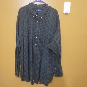 Ralph Lauren Long Sleeve Button Up Plaid Cotton Oxford 4XLT Classic Fit Preppy